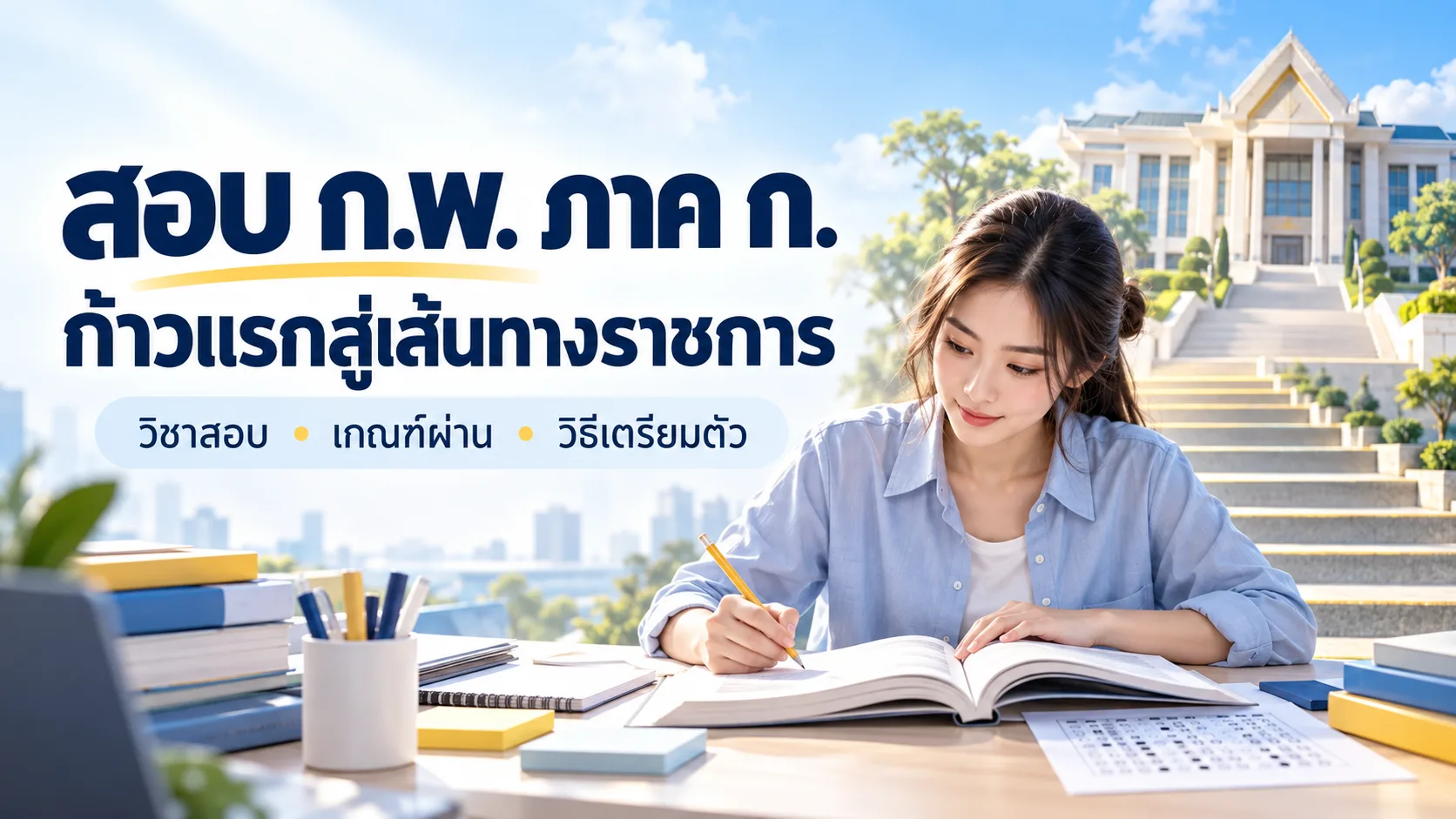 ภาพหลัก สอบ ก.พ. ภาค ก. คืออะไร? รู้จักวิชาสอบ เกณฑ์ผ่าน และเส้นทางเข้าสู่ราชการ